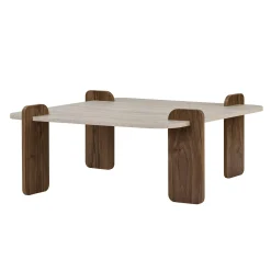 Table basse carrée décor travertin et noyer MARFA