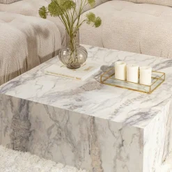 Table basse carrée design effet marbre blanc MARFA