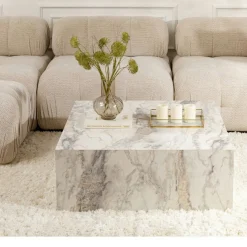 Table basse carrée design effet marbre blanc MARFA