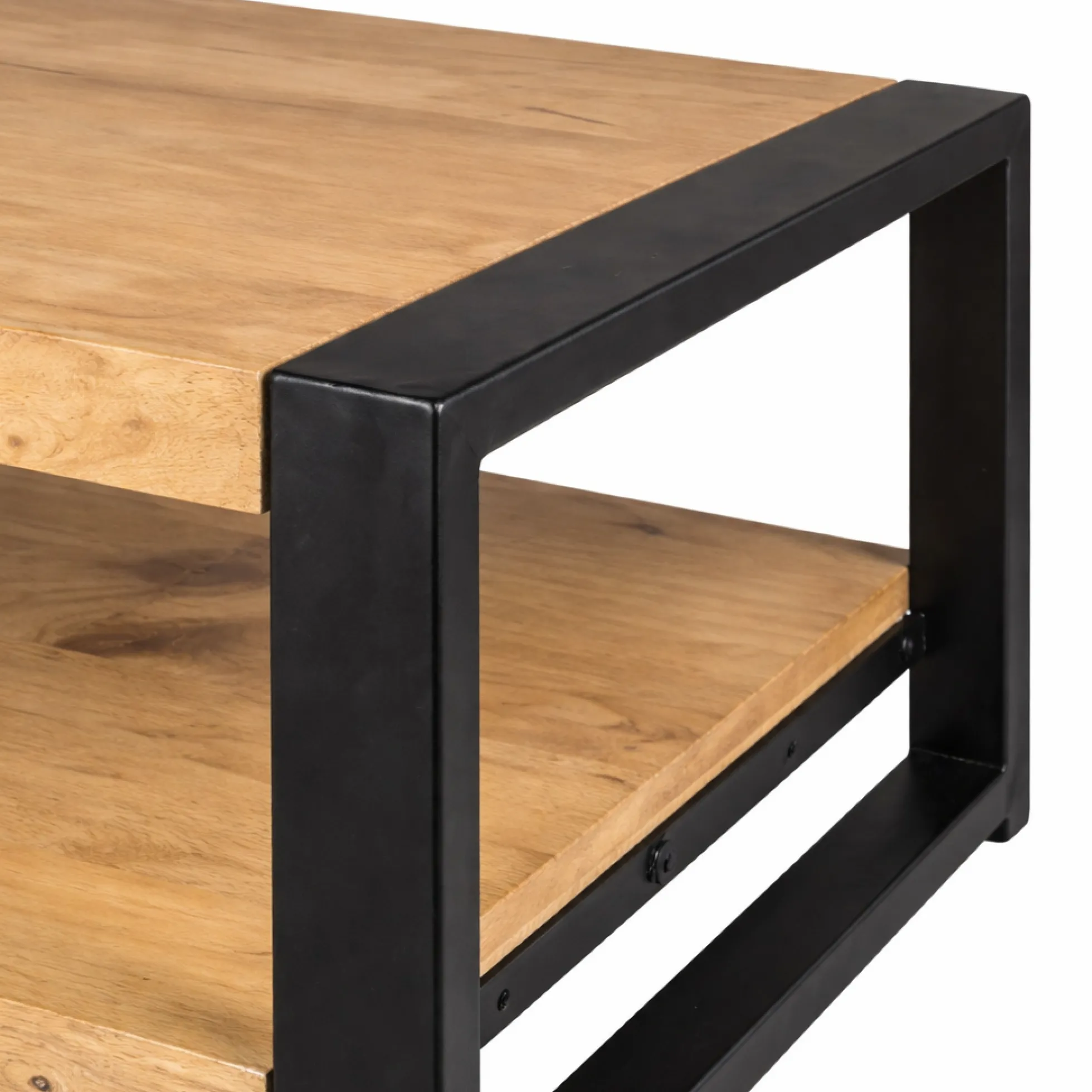 Table basse carrée double plateau bois clair métal noir MILORA