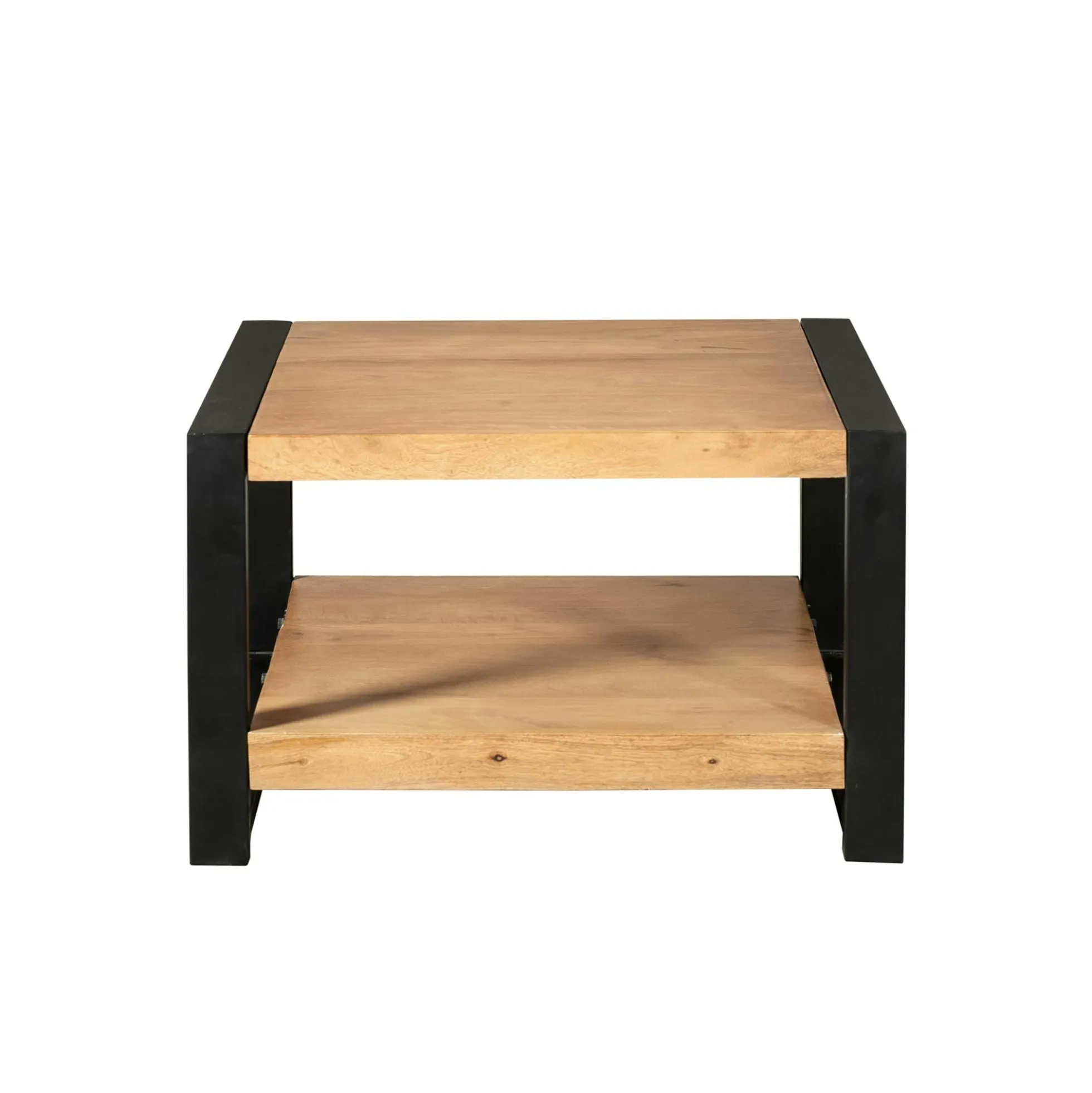 Table basse carrée double plateau bois clair métal noir MILORA