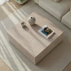 Table basse carrée effet travertin roulettes invisibles MARFA