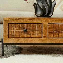 Table basse carrée en bois 4 tiroirs décor damier UDA