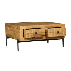 Table basse carrée en bois 4 tiroirs décor damier UDA