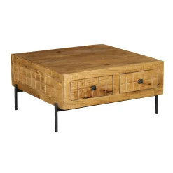 Table basse carrée en bois 4 tiroirs décor damier UDA