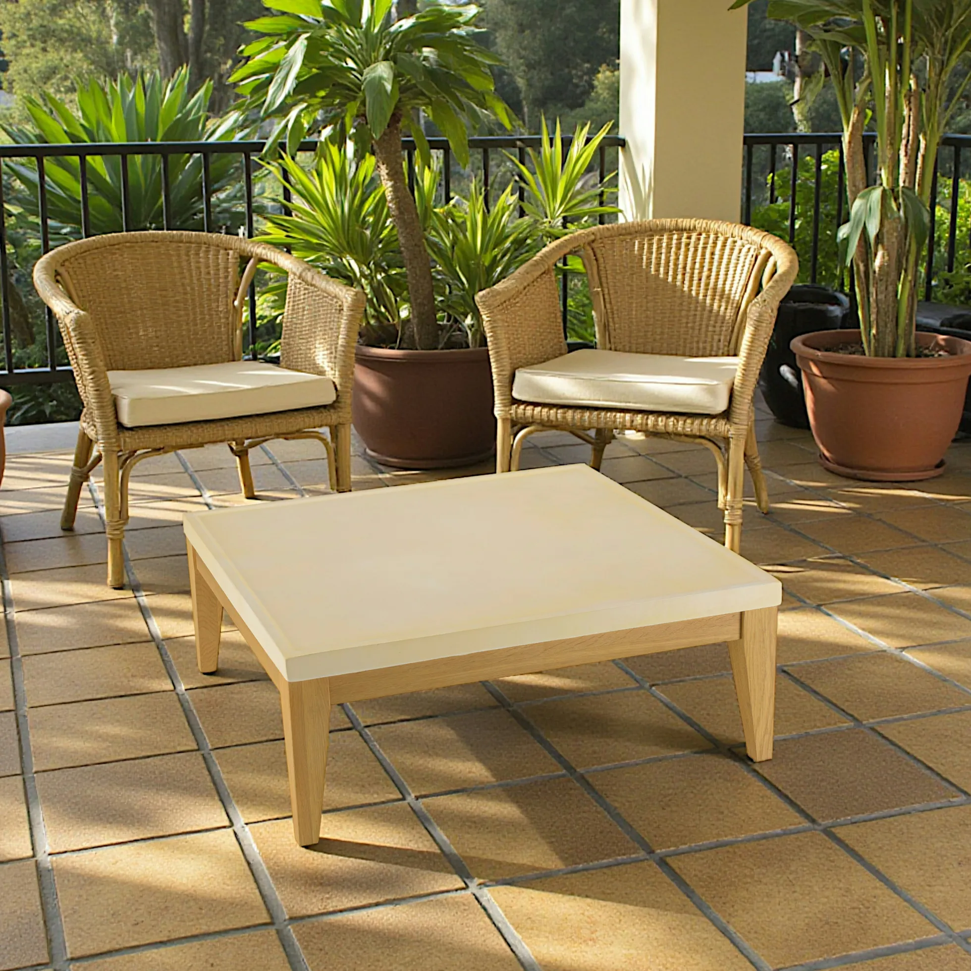 Table basse carrée en béton et chêne 80 cm BRASILIA