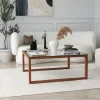 Table basse carrée en verre et bois brun LHASA
