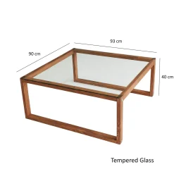 Table basse carrée en verre et bois brun LHASA