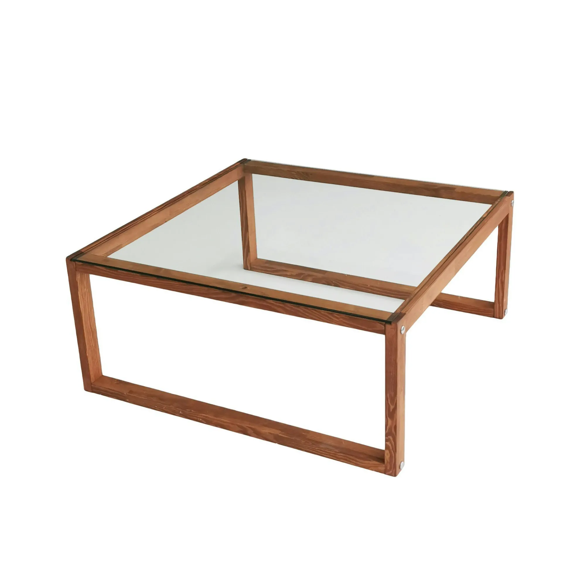 Table basse carrée en verre et bois brun LHASA