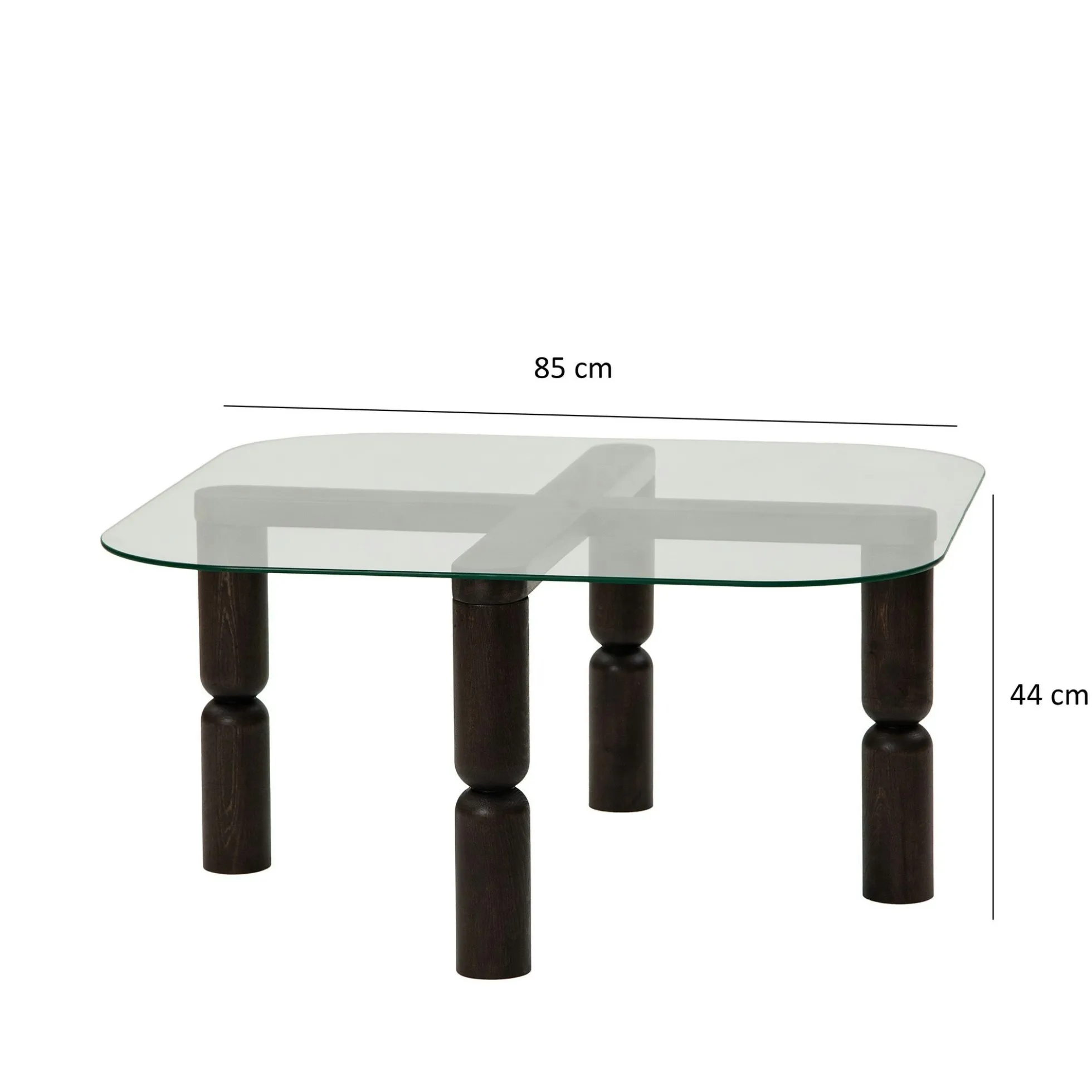 Table basse carrée en verre - pieds bois sculpté BOMA