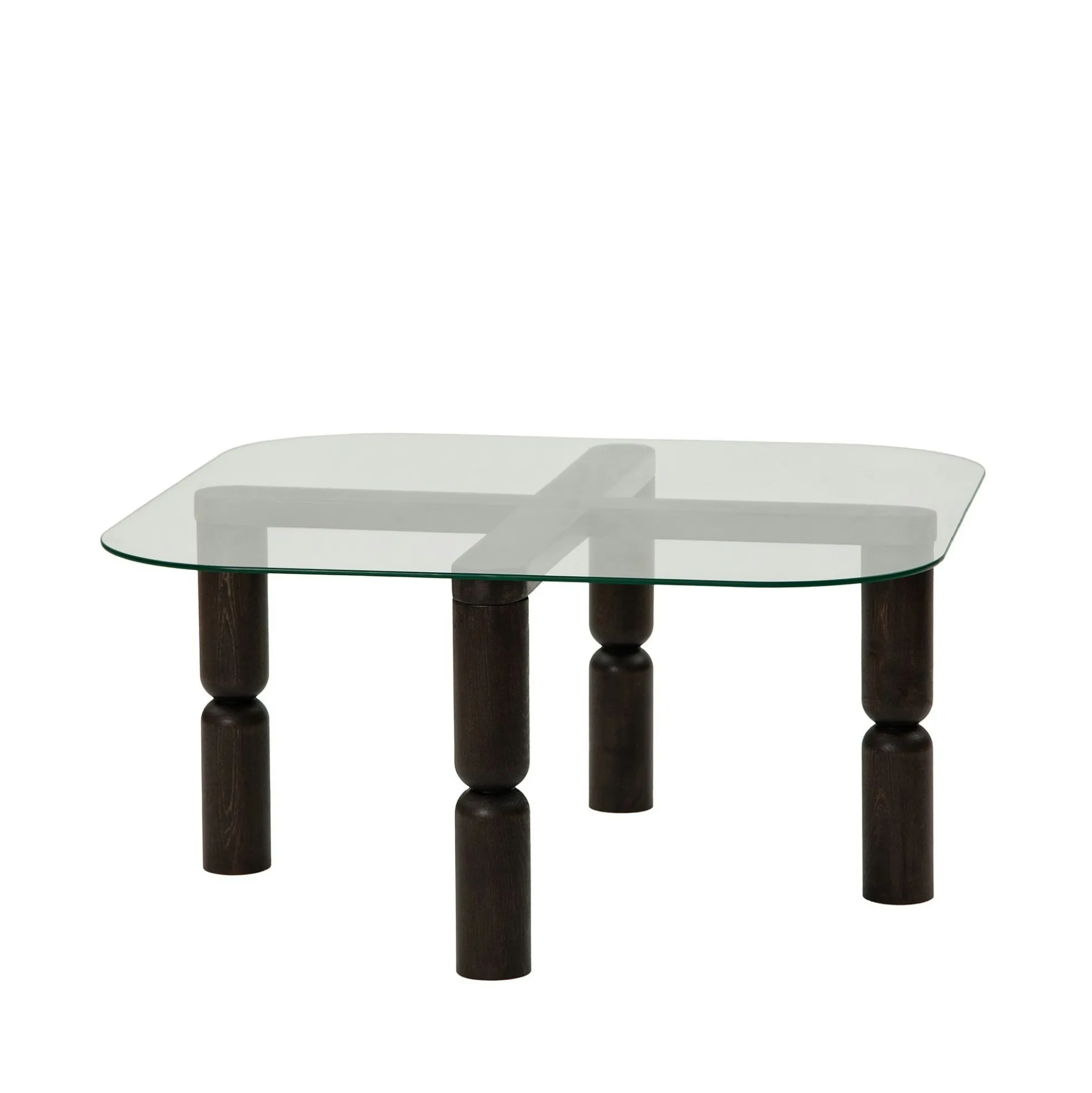 Table basse carrée en verre - pieds bois sculpté BOMA