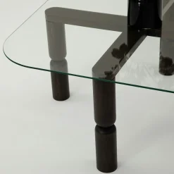 Table basse carrée en verre - pieds bois sculpté BOMA