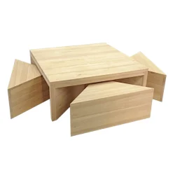 Table basse carrée hévéa + 4 tabourets 110cm OLGA