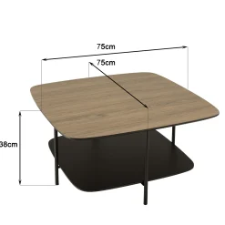 Table basse carrée 2 plateaux angles arrondis LANDAISE