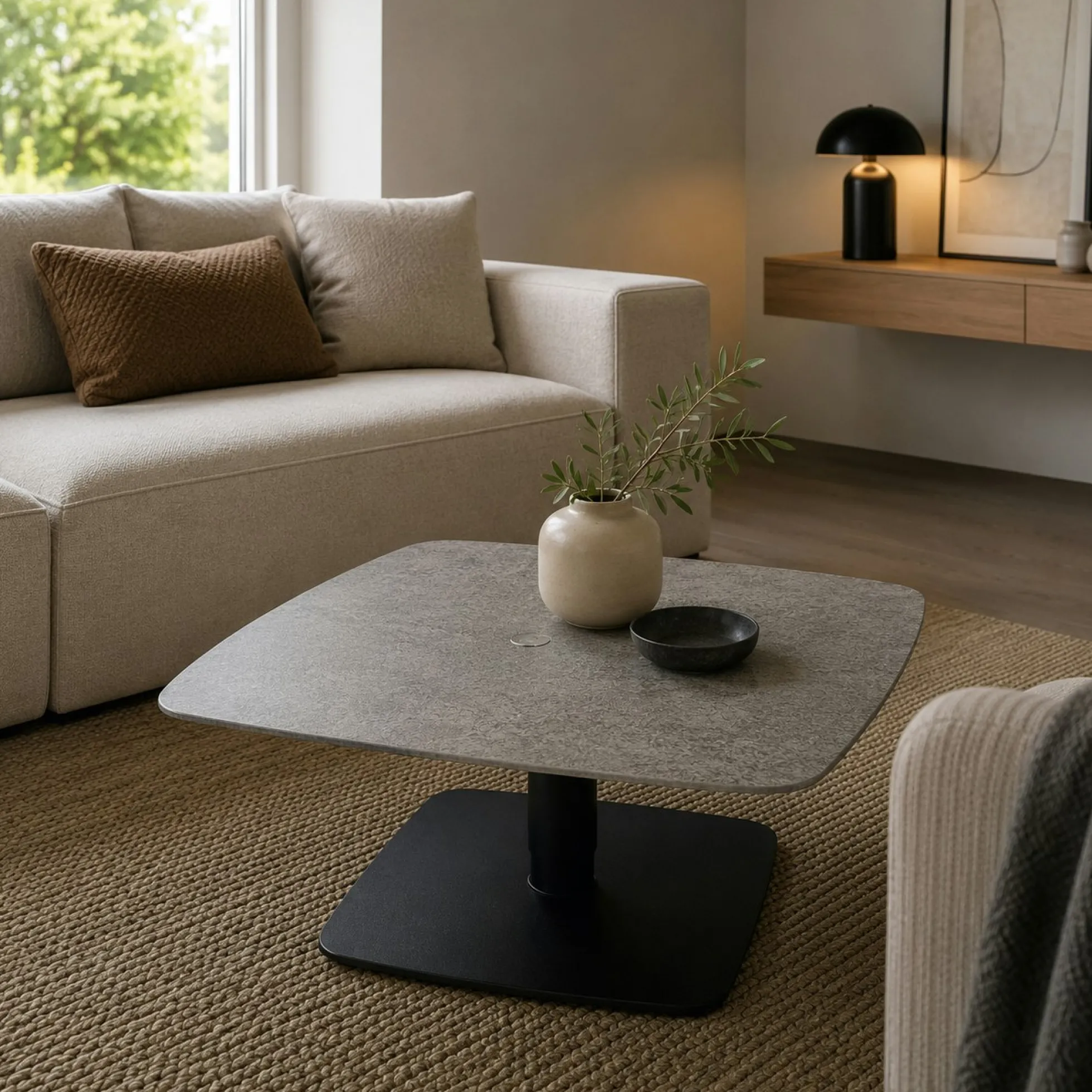 Table basse carrée relevable céramique effet métal LUGANO