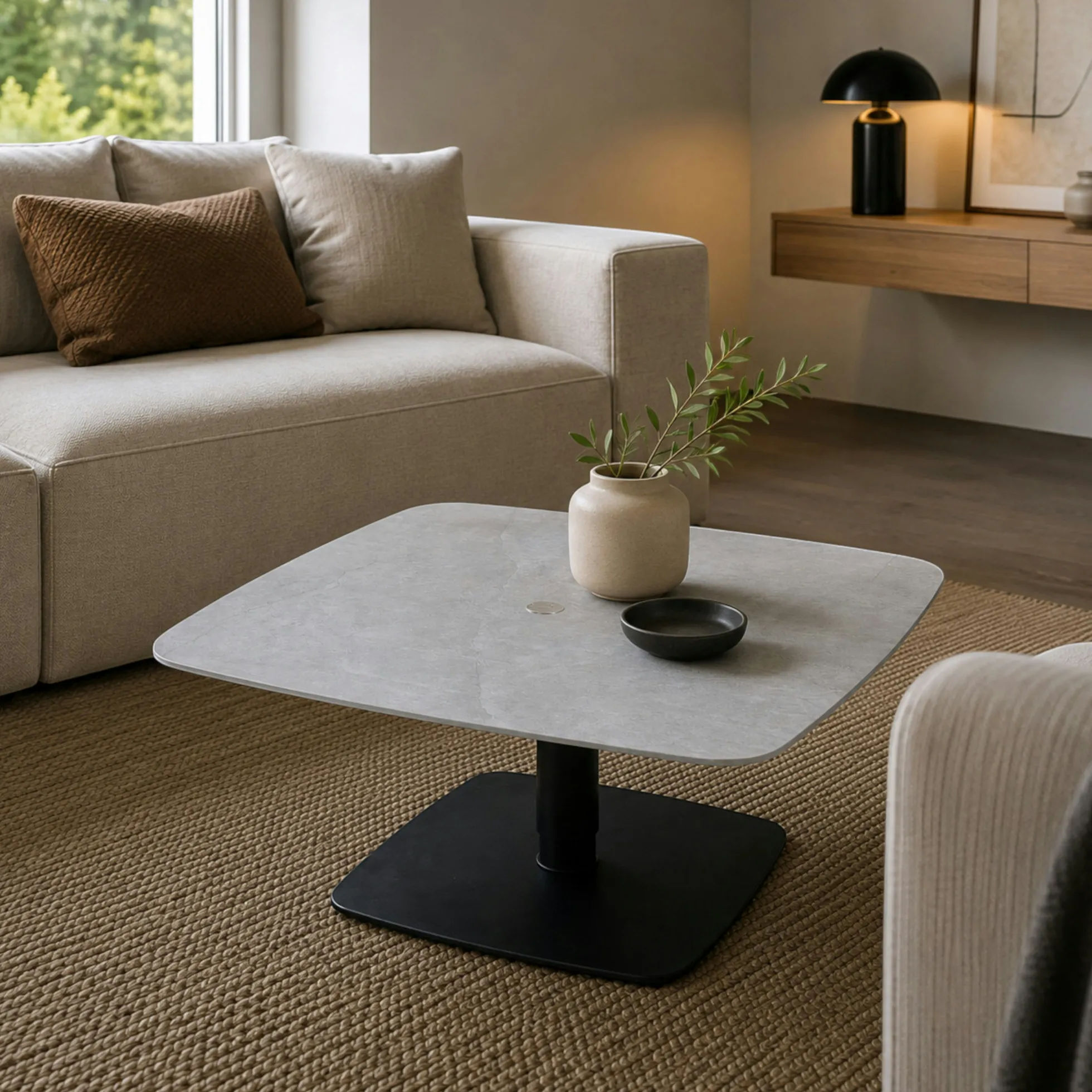 Table basse carrée relevable céramique grise 90 cm LUGANO