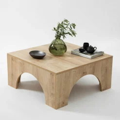 Table basse carrée structure effet bois à arches SALTA
