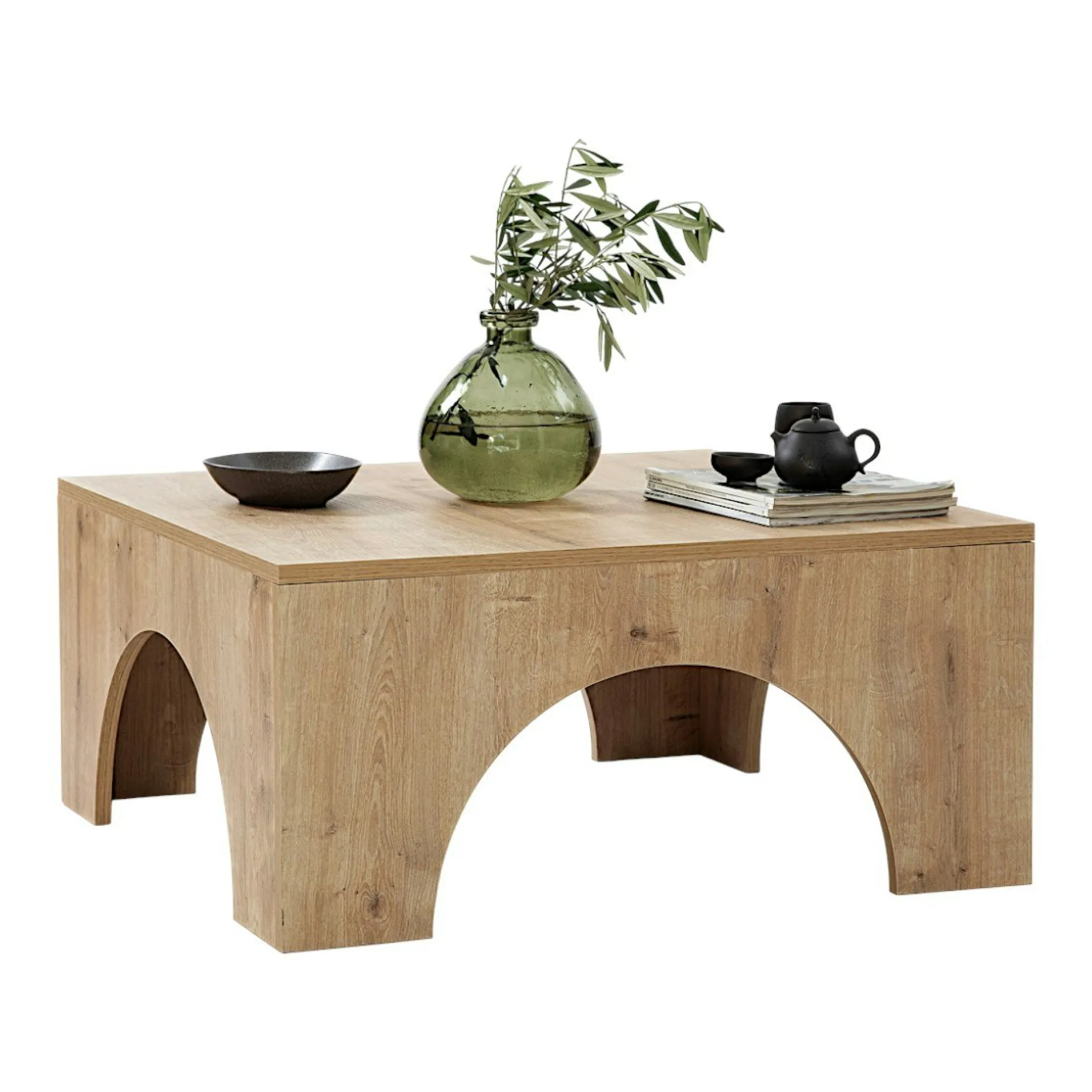 Table basse carrée structure effet bois à arches SALTA