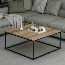 Table basse carrée style minimaliste effet noyer JENA