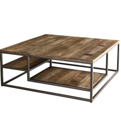 Table basse carrée teck recyclé tablettes SWING