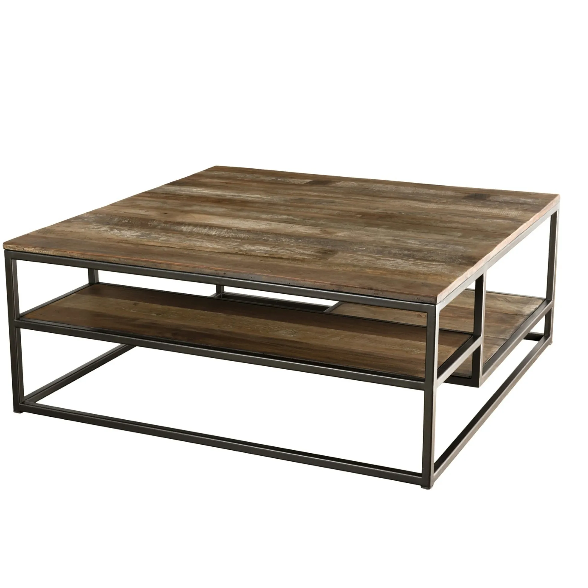 Table basse carrée teck recyclé tablettes SWING