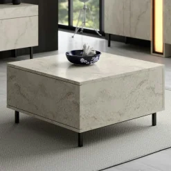 Table basse carrée travertin avec coffre de rangement AURA