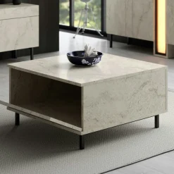 Table basse carrée travertin avec coffre de rangement AURA