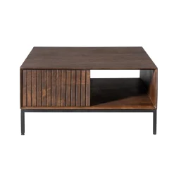 Table basse carrée vintage 2 tiroirs rainurés CORTINA