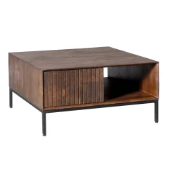 Table basse carrée vintage 2 tiroirs rainurés CORTINA
