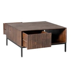 Table basse carrée vintage 2 tiroirs rainurés CORTINA