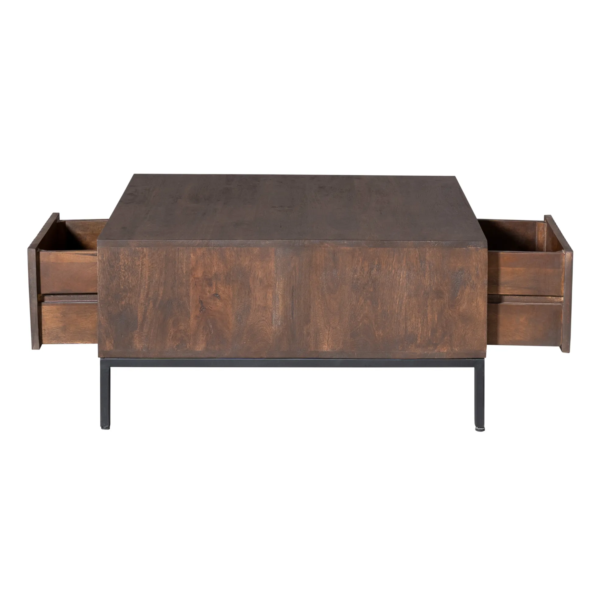 Table basse carrée vintage 2 tiroirs rainurés CORTINA