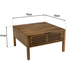 Table basse carrée 70x70 cm bois exotique 2 tiroirs opposés KANHA