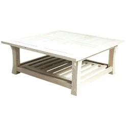 Table basse Chinoise Hévéa double plateaux - dont un ajouré - et pieds galbés 100x100x40cm MAORI