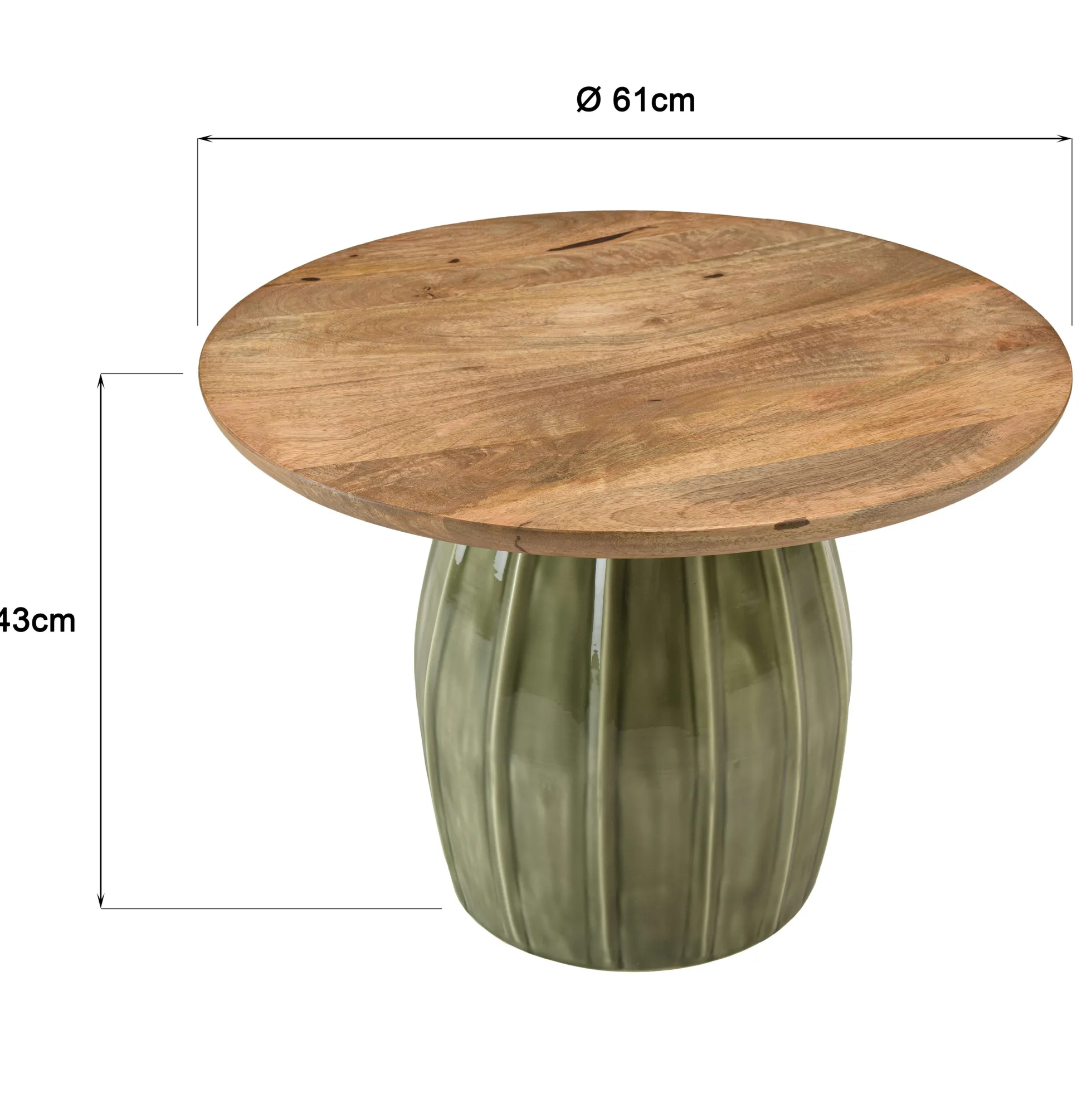 Table basse 60 cm plateau en manguier pied en émail vert TOSCA