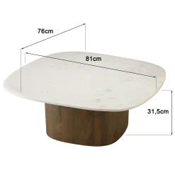 Table basse 80 cm plateau marbre blanc de Banswara TOSCA
