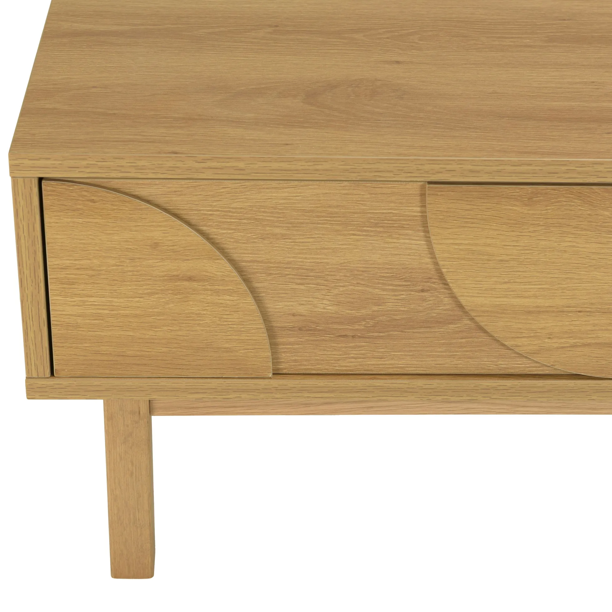 Table basse couleur naturelle 2 tiroirs 2 niches décor motif arrondi ELTON