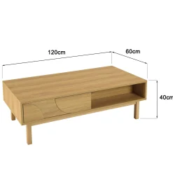 Table basse couleur naturelle 2 tiroirs 2 niches décor motif arrondi ELTON