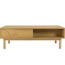Table basse couleur naturelle 2 tiroirs 2 niches décor motif arrondi ELTON
