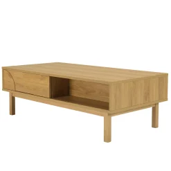 Table basse couleur naturelle 2 tiroirs 2 niches décor motif arrondi ELTON