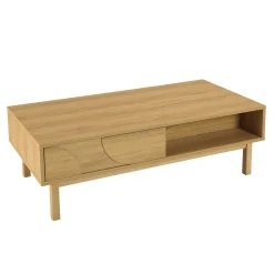 Table basse couleur naturelle 2 tiroirs 2 niches décor motif arrondi ELTON