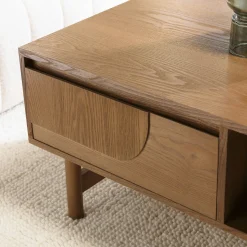 Table basse couleur naturelle 2 tiroirs motif arrondi 2 niches CORIA