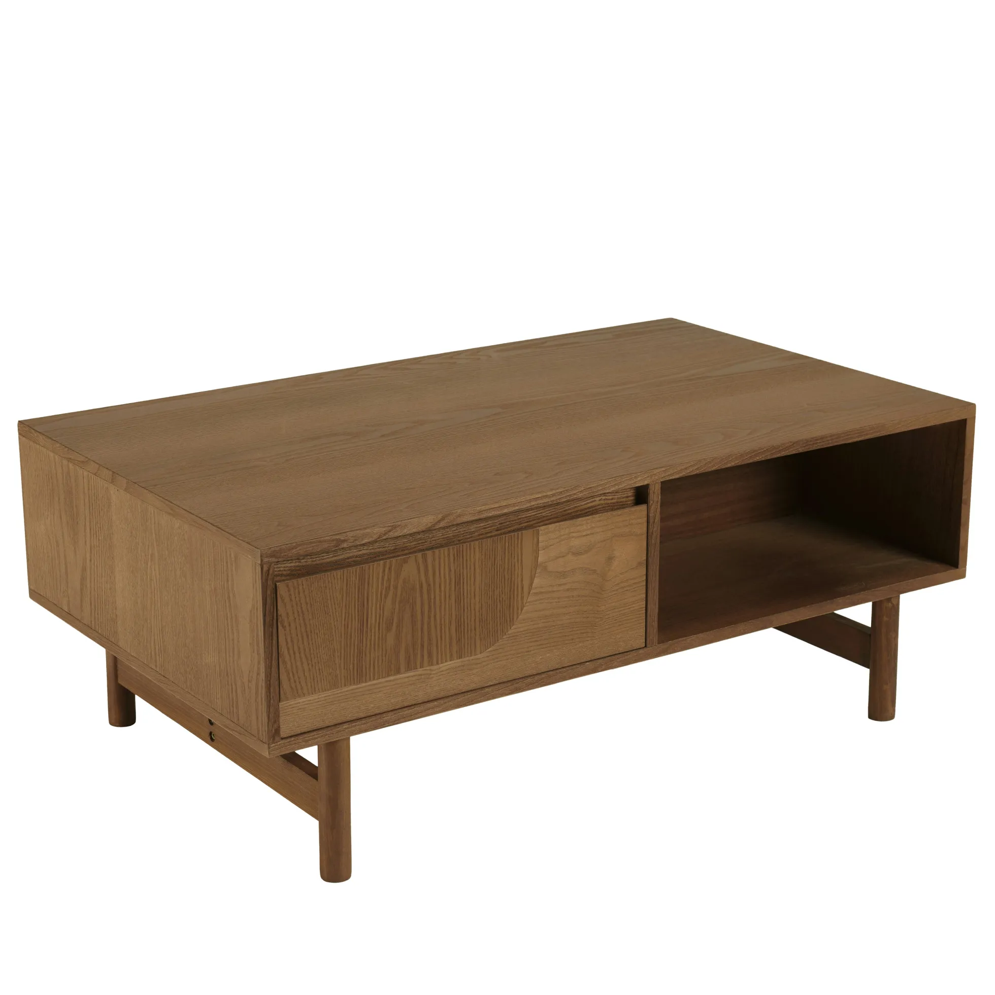 Table basse couleur naturelle 2 tiroirs motif arrondi 2 niches CORIA