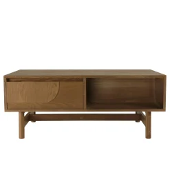Table basse couleur naturelle 2 tiroirs motif arrondi 2 niches CORIA