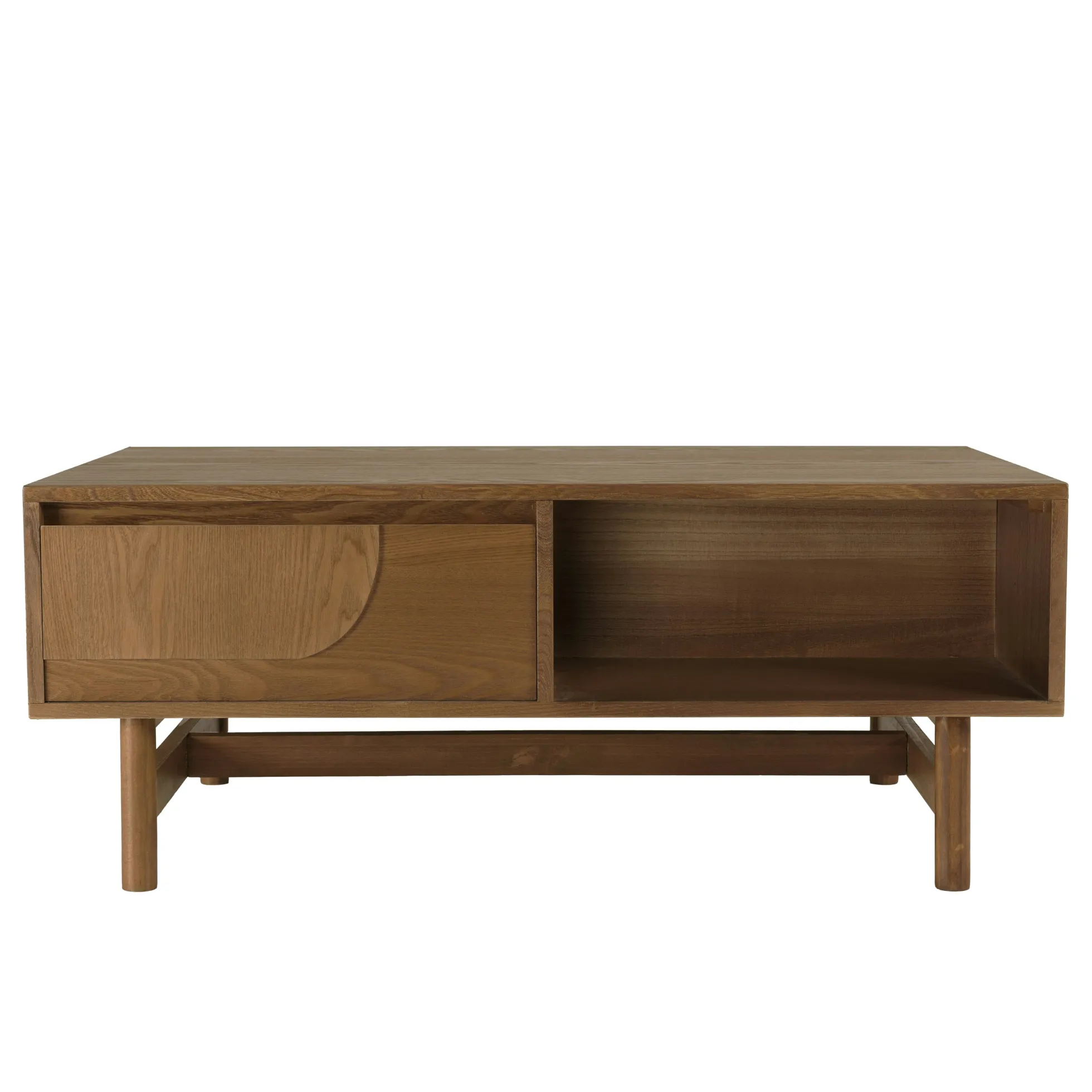 Table basse couleur naturelle 2 tiroirs motif arrondi 2 niches CORIA