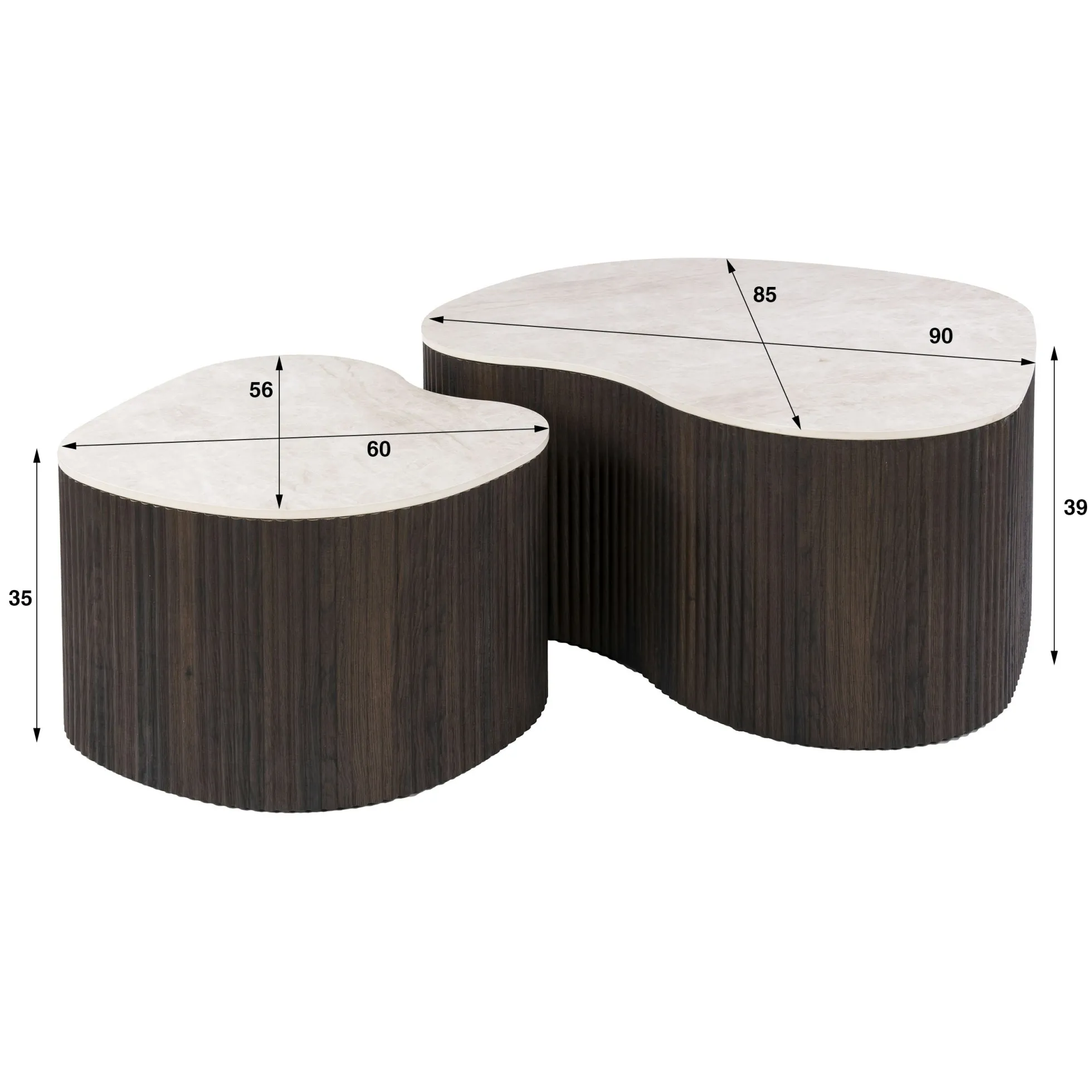 Table basse céramique 3D pied foncé (lot de 2) MAHAL