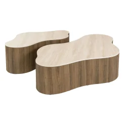 Table basse céramique 3D pied rainuré 135 cm (lot de 2) MAHAL