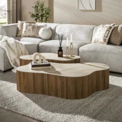 Table basse céramique 3D pied rainuré 135 cm (lot de 2) MAHAL