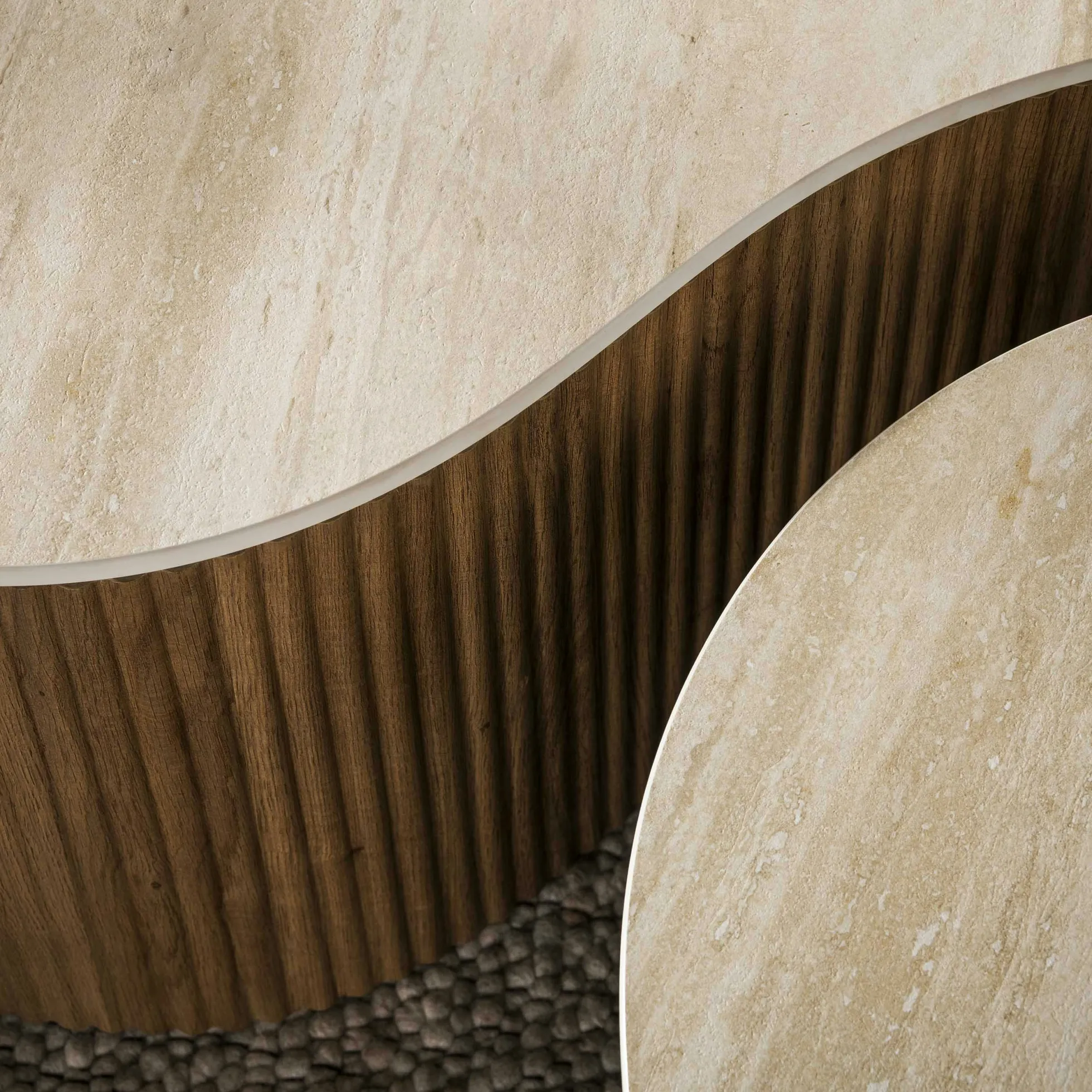 Table basse céramique 3D pied rainuré 135 cm (lot de 2) MAHAL