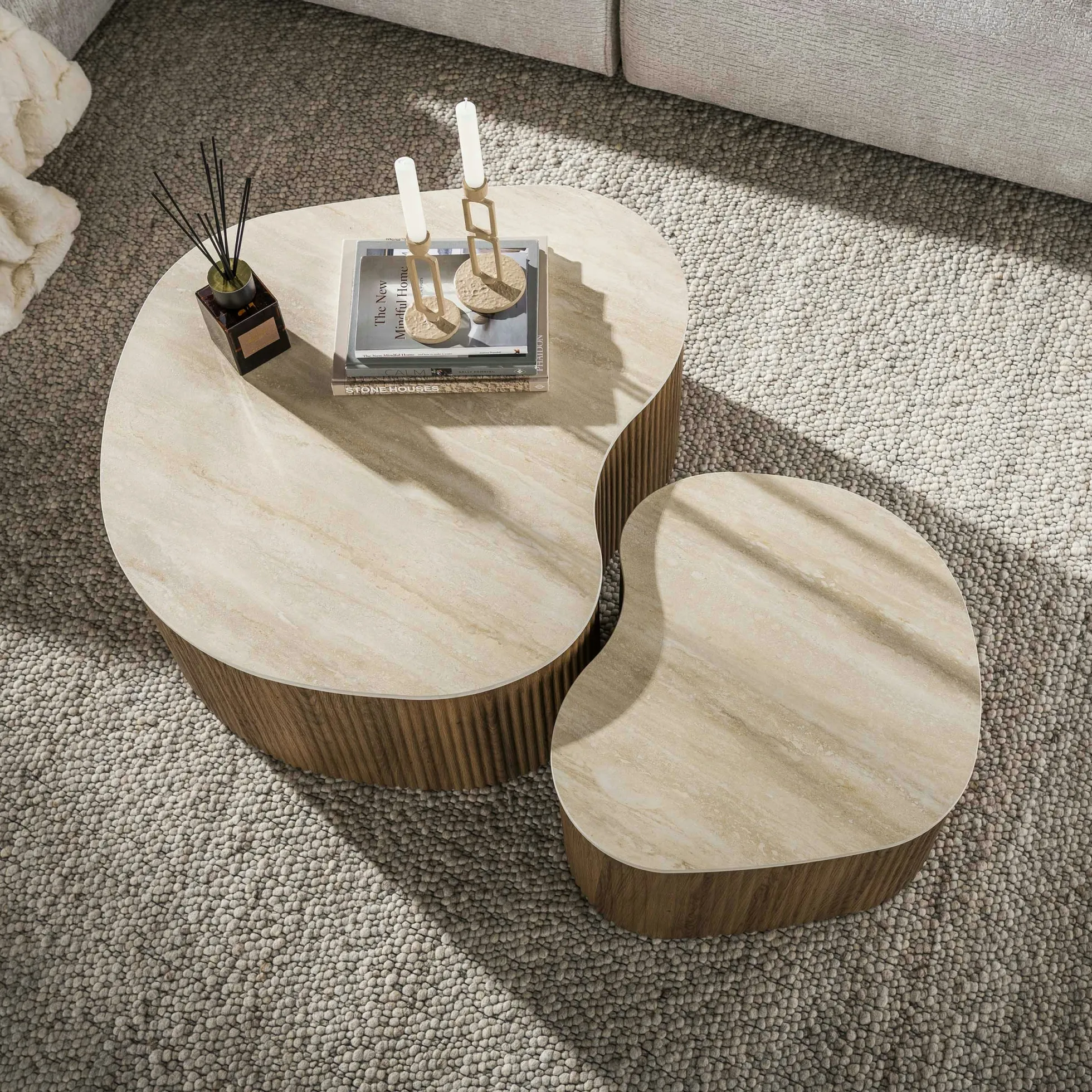 Table basse céramique 3D à pied rainuré (lot de 2) MAHAL