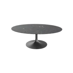 Table basse céramique grise marbrée ovale, pied tulipe LIGURIE